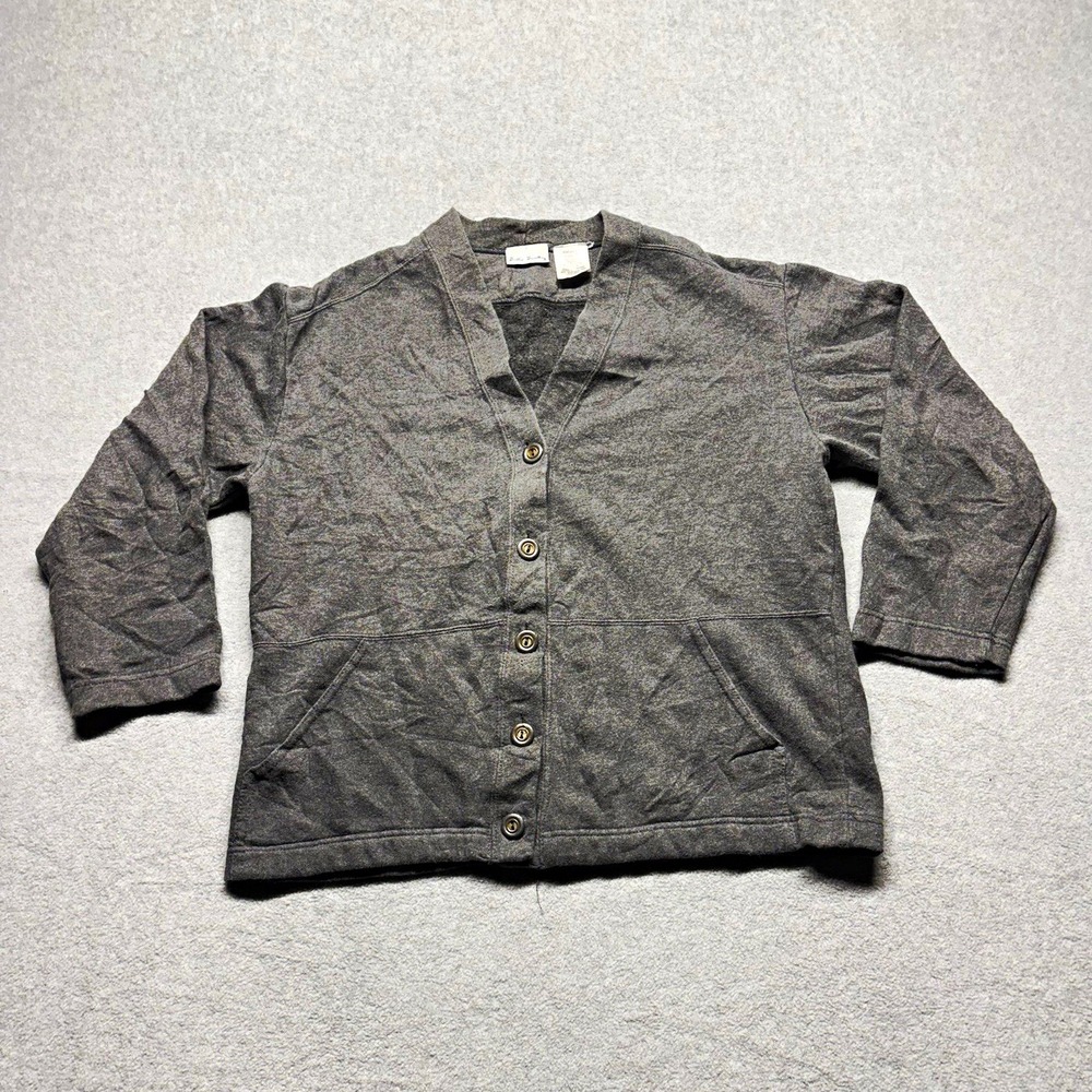 Bobbie Brooks Women Knit Cardigan Sweater Gray V-Neck Button Pockets Sz S